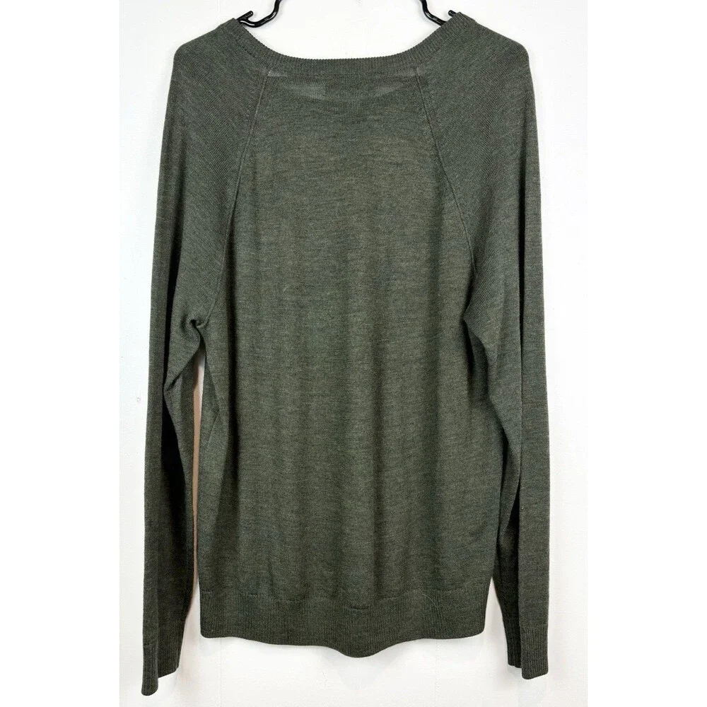 Banana Republic Sweater Men's Large Merino Wool Raglan Minimalist Green Classic
